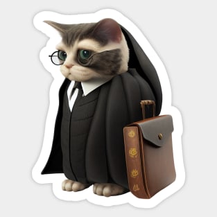 Suspicious Lawyer Cat in Advocate Gown Sticker